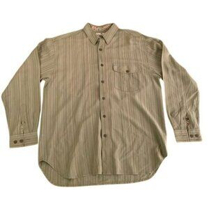 Tommy Bahama mens green striped silk long sleeve button down with floral details